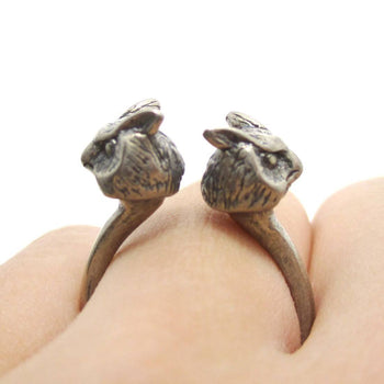 3D Double Owl Bird Head Shaped Sleek Ring in Silver