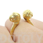 3D Double Parrot Bird Head Shaped Sleek Ring in Gold