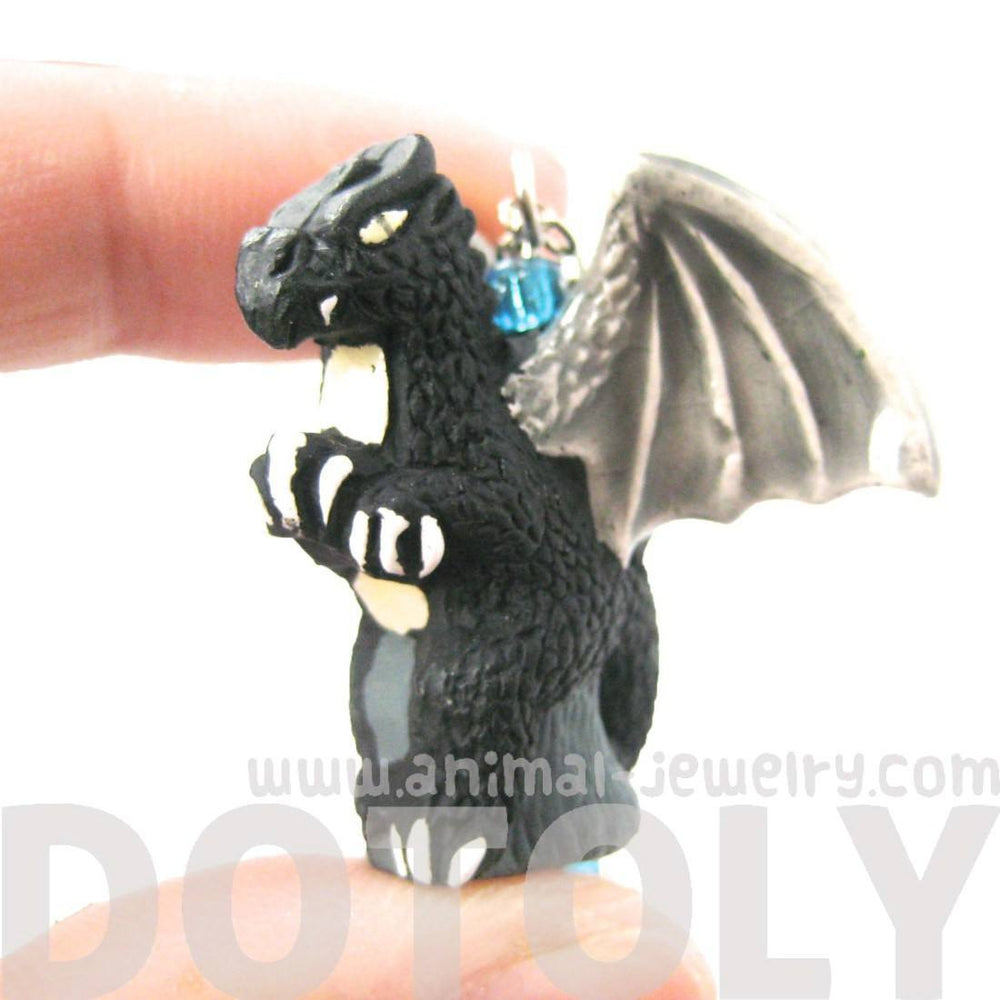 Dragon Shaped Porcelain Ceramic Targaryen Pendant Necklace in Black