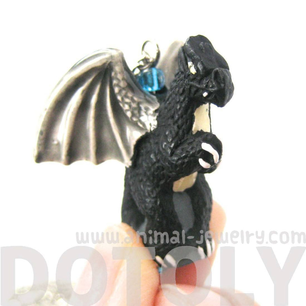 Dragon Shaped Porcelain Ceramic Targaryen Pendant Necklace in Black