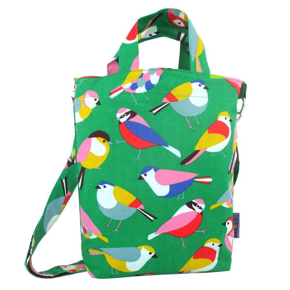 Bright Green Colorful Bird Print Crossbody Duck Top Handle Tote Bag