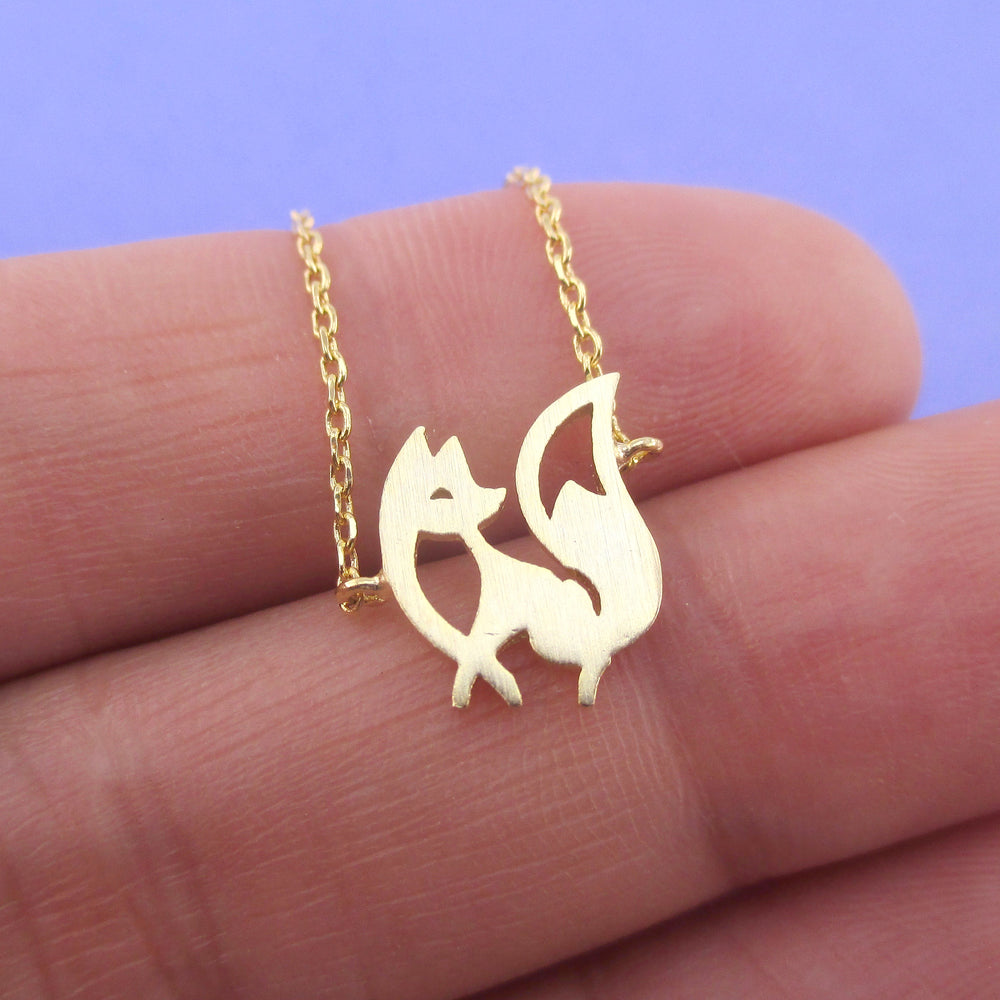 Elegant Fennec Fox with Bushy Tail Shaped Silhouette Pendant Necklace