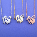 Elegant Fennec Fox with Bushy Tail Shaped Silhouette Pendant Necklace