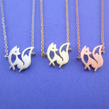 Elegant Fennec Fox with Bushy Tail Shaped Silhouette Pendant Necklace