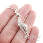 Elegant Giraffe Shaped Pendant Necklace in Silver with Rhinestones