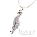 Elegant Giraffe Shaped Pendant Necklace in Silver with Rhinestones