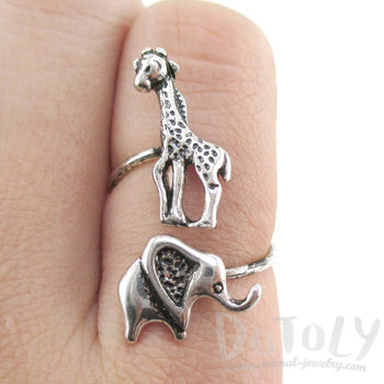 Elephant Giraffe Wrap Around Adjustable Ring in Silver