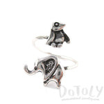 Elephant Penguin Wrap Around Adjustable Ring in Silver