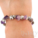 Elephant Charms and Purple Amethyst Beads Shaped Bracelet in Silver