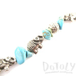 Elephant Charms and Turquoise Stones Shaped Beaded Bracelet in Silver