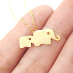 Elephant Family Animal Shaped Silhouette Pendant Necklace in Gold