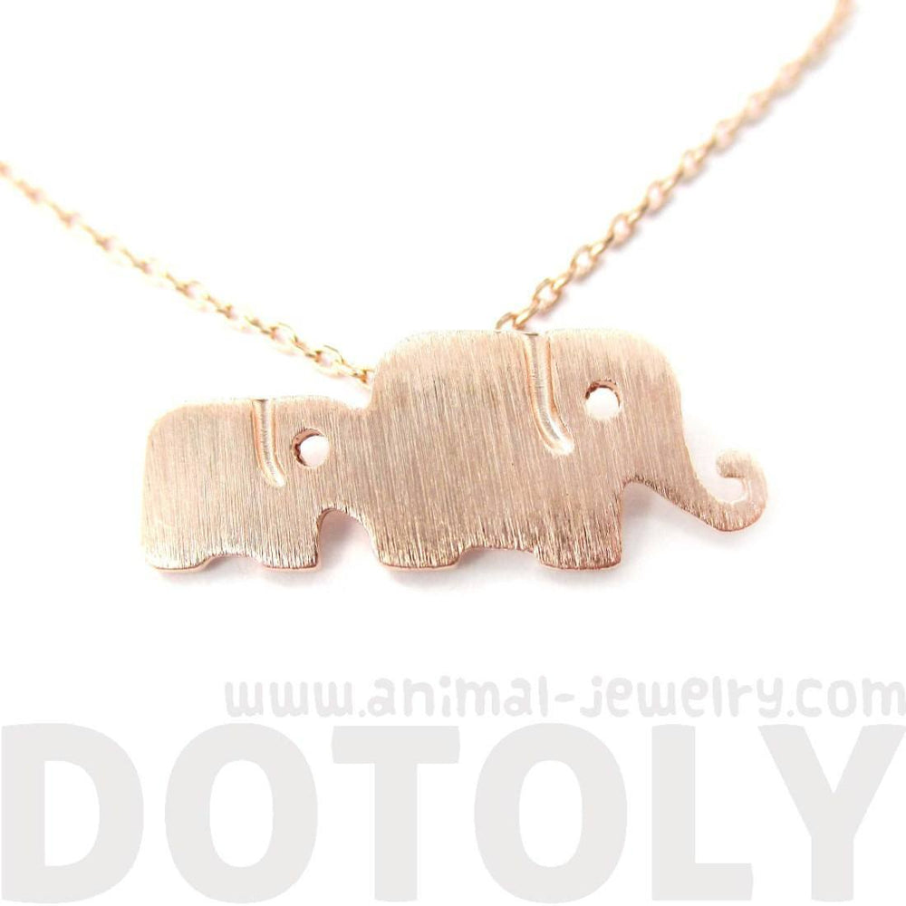 Elephant Family Animal Shaped Silhouette Pendant Necklace in Rose Gold