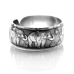 Elephant Family Bangle Cuff Bracelet in Silver | Animal Jewelry