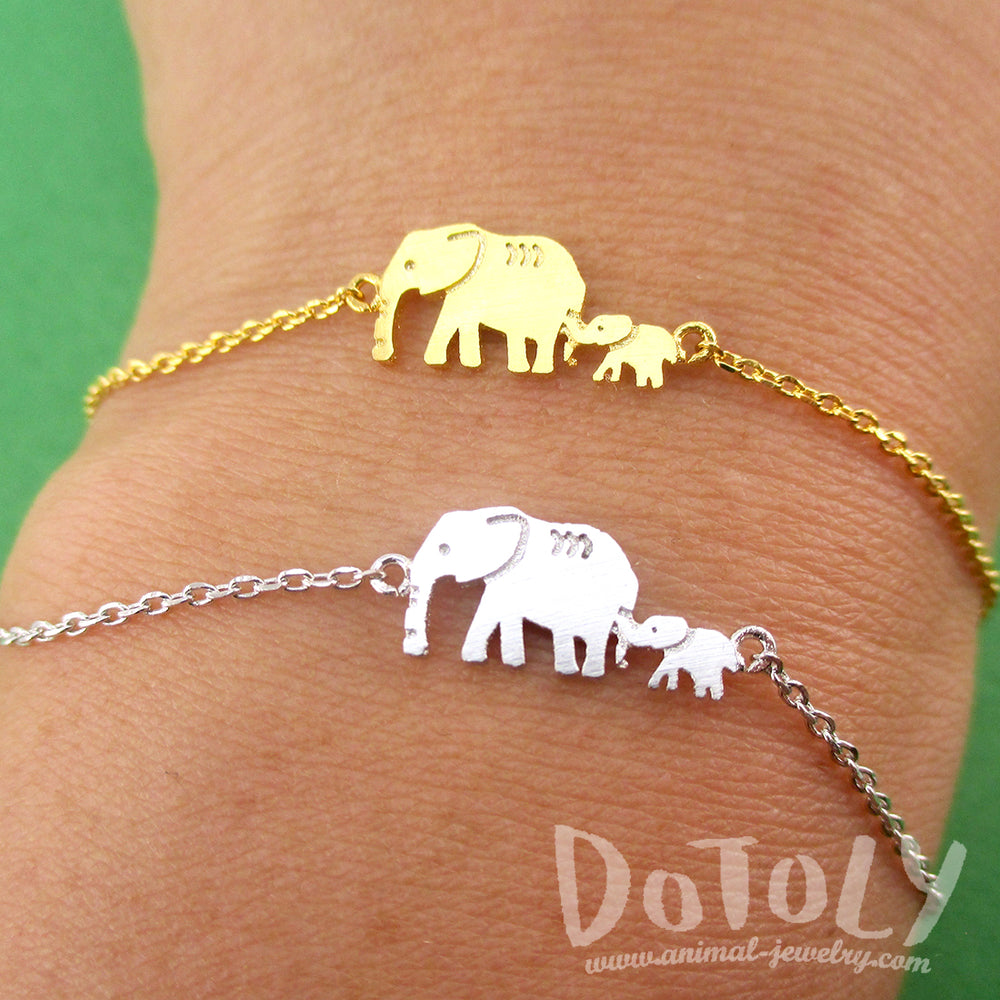 Elephant Family Mom and Baby Silhouette Shaped Charm Bracelet | DOTOLY