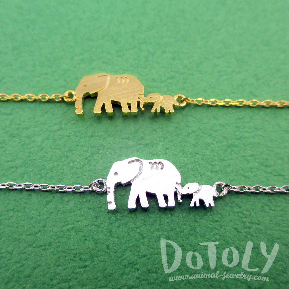 Elephant Family Mom and Baby Silhouette Shaped Charm Bracelet | DOTOLY
