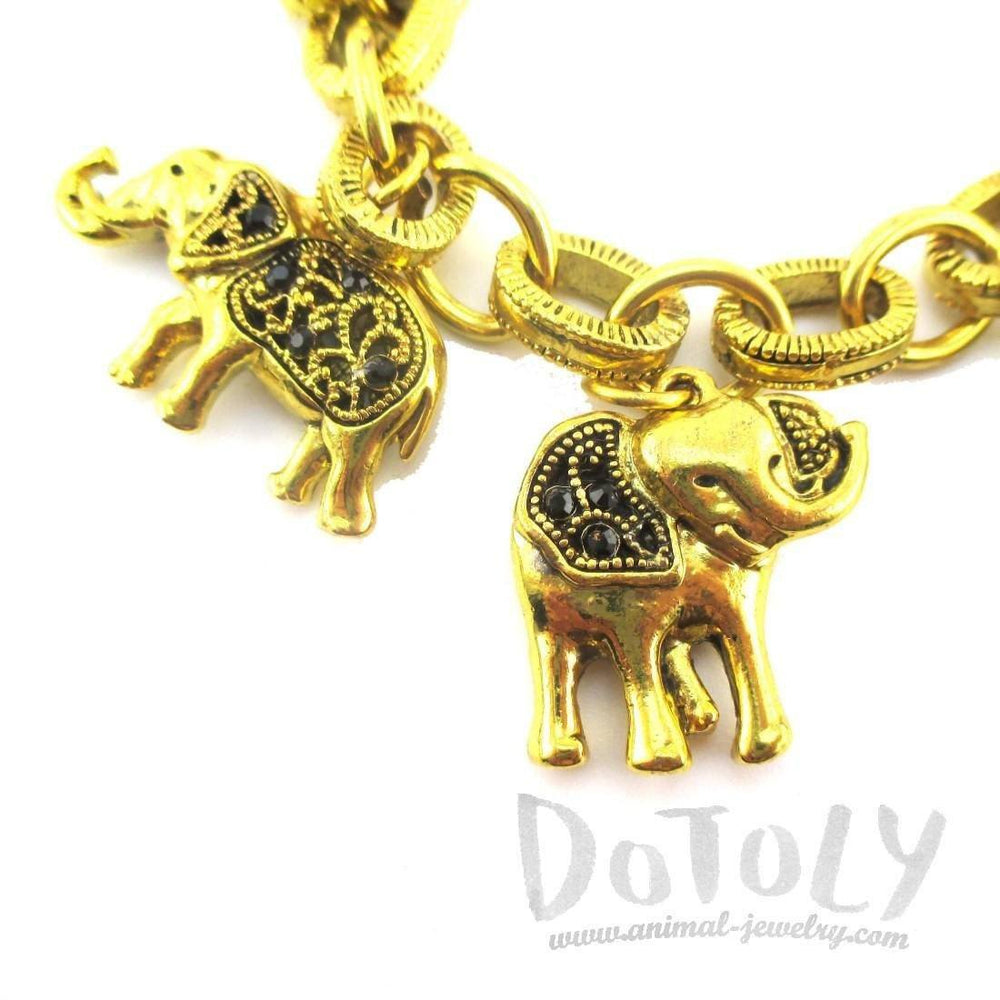 Elephant Mania Charm Linked Bracelet in Gold | Animal Jewelry