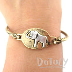 Elephant Medallion Textured Bangle Bracelet in Brass | Animal Jewelry