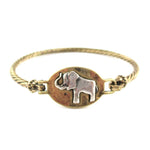 Elephant Medallion Textured Bangle Bracelet in Brass | Animal Jewelry