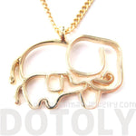 Elephant Mother Baby Outline Shaped Animal Pendant Necklace in Gold