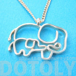 Elephant Mother Baby Outline Shaped Animal Pendant Necklace in Gold