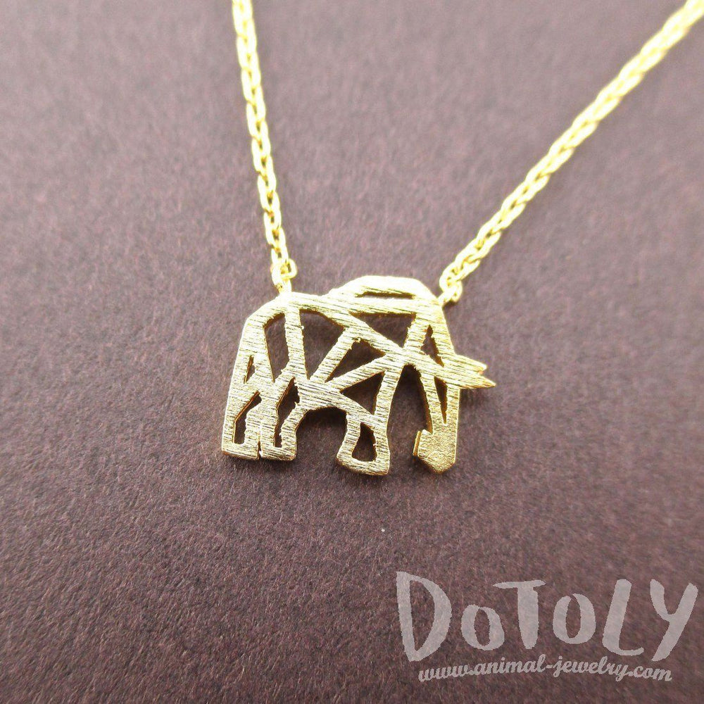 Elephant Outline Cut Out Shaped Charm Necklace in Gold | DOTOLY