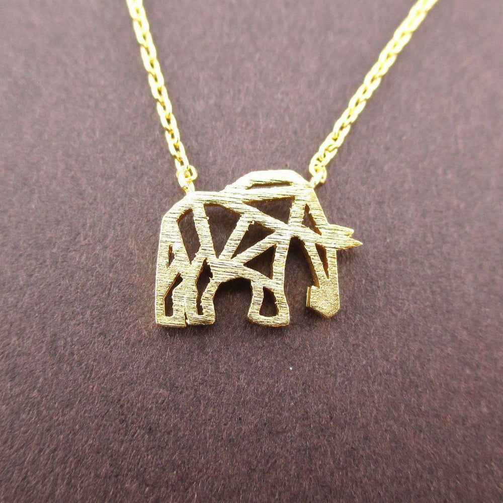 Elephant Outline Cut Out Shaped Charm Necklace in Gold | DOTOLY