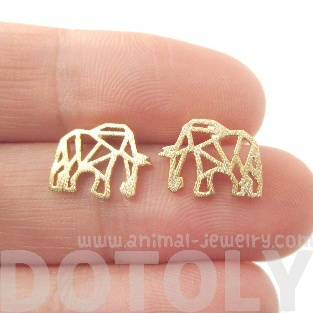 Elephant Outline Cut Out Shaped Stud Earrings in Gold