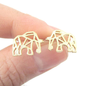 Elephant Outline Cut Out Shaped Stud Earrings in Gold