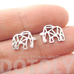 Elephant Outline Cut Out Shaped Stud Earrings in Silver