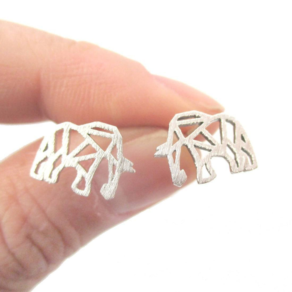 Elephant Outline Cut Out Shaped Stud Earrings in Silver