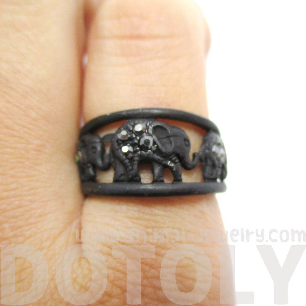 Elephant Parade Animal Ring in Black with Rhinestones