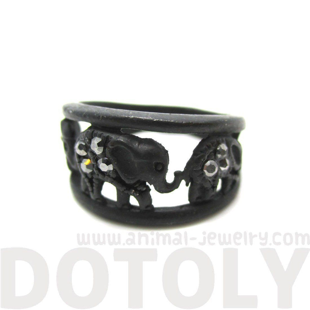 Elephant Parade Animal Ring in Black with Rhinestones