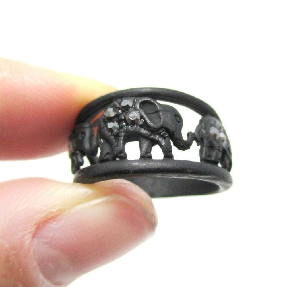 Elephant Parade Animal Ring in Black with Rhinestones