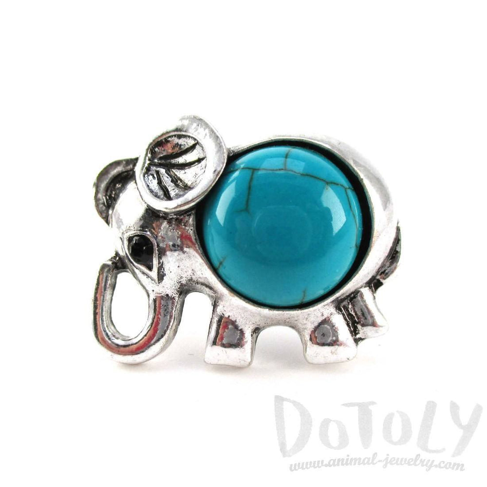 Elephant Shaped Animal Ring in Silver with Turquoise Stone | DOTOLY | DOTOLY