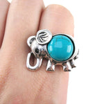 Silver Elephant Shaped Animal Ring with Turquoise Stone