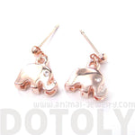 Elephant Shaped Animal Themed Dangle Drop Stud Earrings in Rose Gold