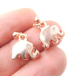 Elephant Shaped Animal Themed Dangle Drop Stud Earrings in Rose Gold