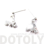 Elephant Shaped Animal Themed Dangle Drop Stud Earrings in Silver