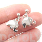 Elephant Shaped Animal Themed Dangle Drop Stud Earrings in Silver