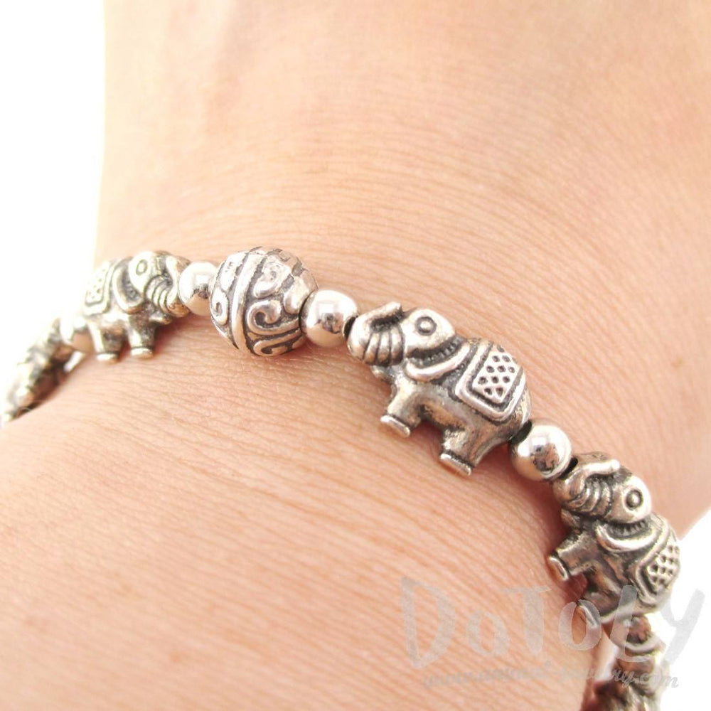 Elephants Beads Shaped Charm Bracelet in Silver | Animal Jewelry