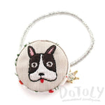 Embroidered Boston Terrier Puppy Print Button Hair Tie