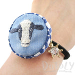 Cow Face Embroidered Button Hair Tie For Animal Lovers