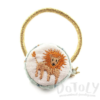 Embroidered Lion Button Hair Tie For Animal Lovers