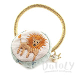 Embroidered Lion Button Hair Tie For Animal Lovers