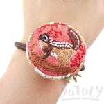Embroidered Squirrel Floral Print Button Hair Tie