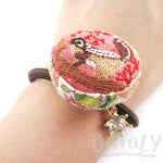 Embroidered Squirrel Floral Print Button Hair Tie