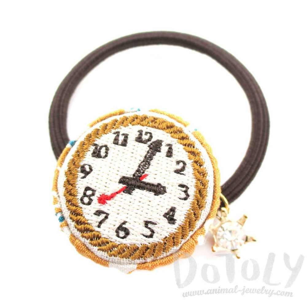 Embroidered Time Watch Face Button Hair Tie | DOTOLY
