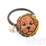 Embroidered Toy Poodle Animal Print Button Hair Tie