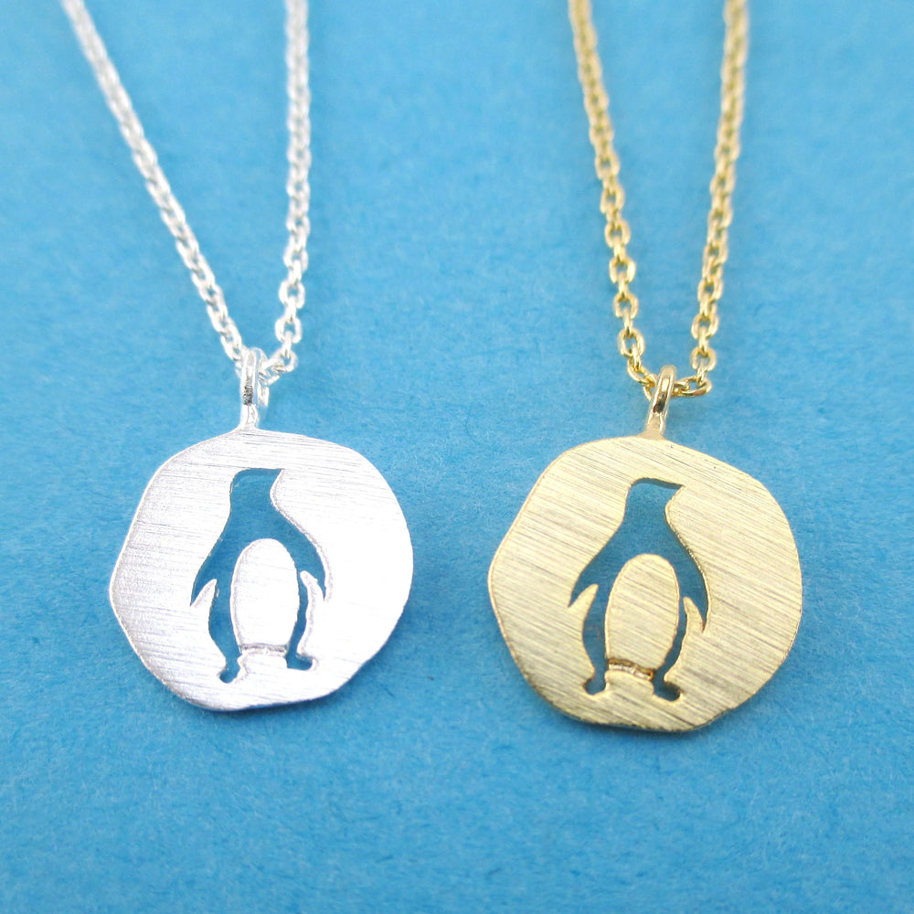 Emperor Penguin Cut Out Shaped Round Arctic Animal Pendant Necklace