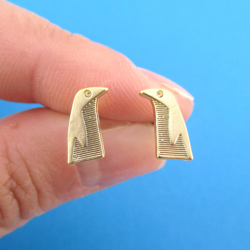 Emperor Penguin Shaped Allergy Free Stud Earrings in Gold | DOTOLY